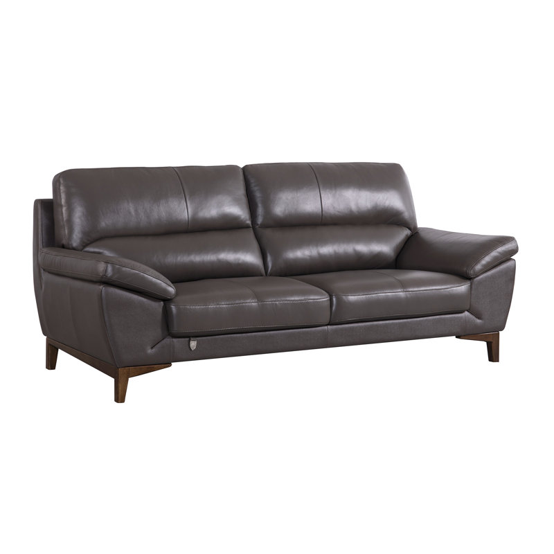 Forestport Upholstered 85'' Sofa, Taupe Genuine Leather