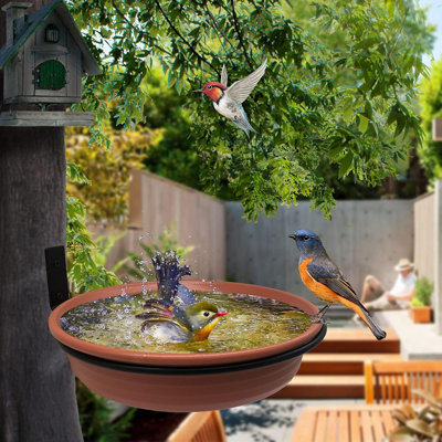 Bird Feeder Tree Mounted with Heavy Duty Sturdy Steel, 8.5” in Diameter×1.85" Deep Brick Red Bird Bath Tray,Installed on Wooden Fences, Trees, Deck,Indoor and Outdoor Walls