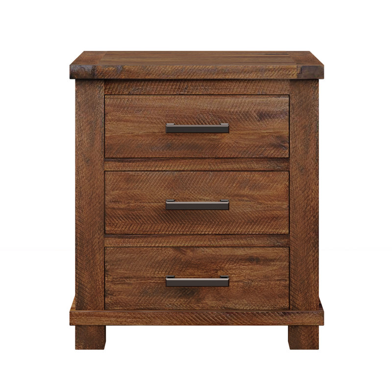 Table de chevet en bois massif avec 3 tiroirs (ensemble de 2), Ensemble de 2, Marron foncé