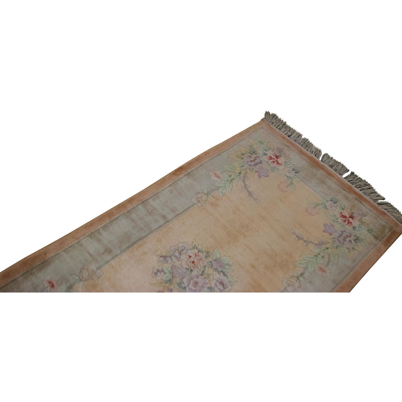 Tapis pêche et ivoire noué à la main de haute qualité