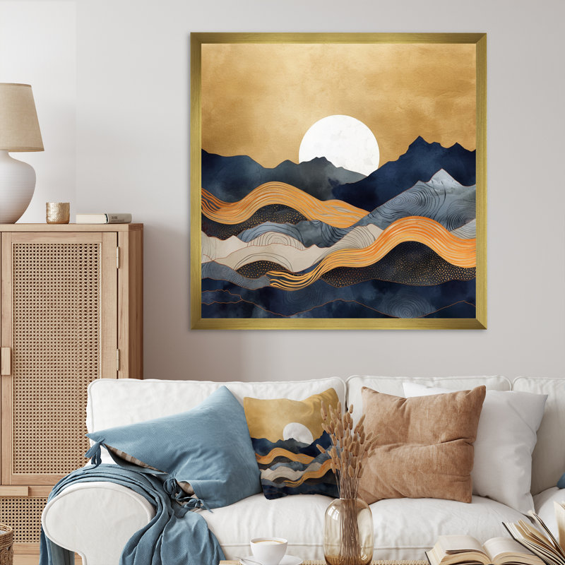 Montagnes abstraites encadrées sur toile, Cadre doré à une seule photo, H 30 po x l 30 po x P 1 po