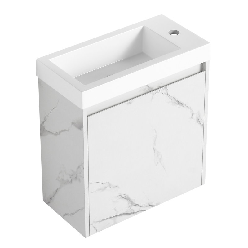 Meuble-lavabo mural flottant de 20 po avec lavabo en résine et porte d'armoire à fermeture en douceur, Blanc