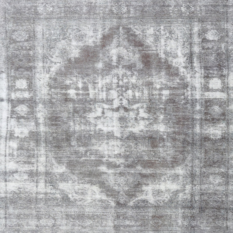 Tapis décoratif gris en laine oriental, Rond 8 pi