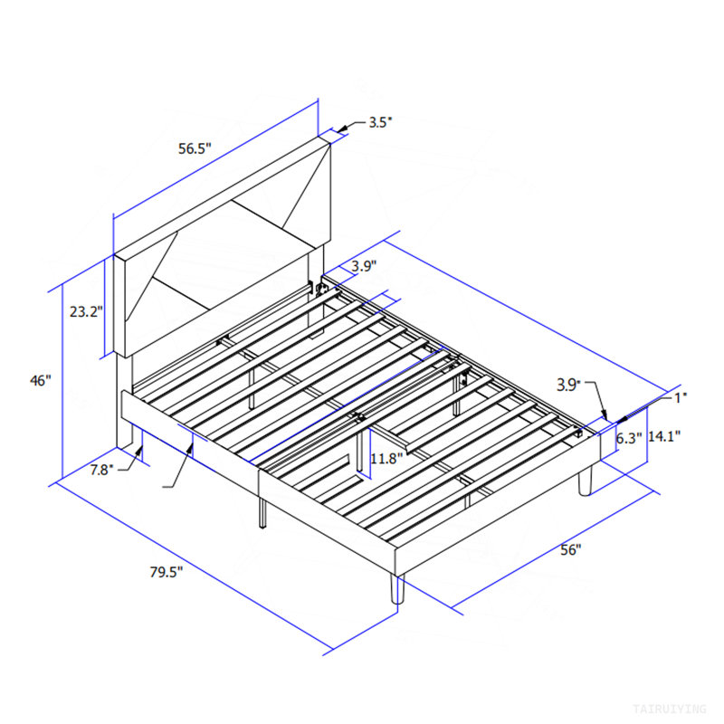 Structure de lit plateforme tapissier avec tête de lit, support de lattes en bois massif, sommier, aucun sommier requis, assemblage facile, gris