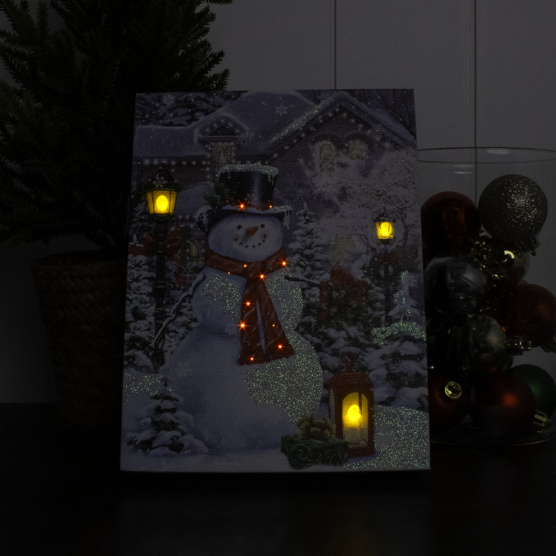 Welcoming Snowman 8x6 Lighted Tabletop Canvas