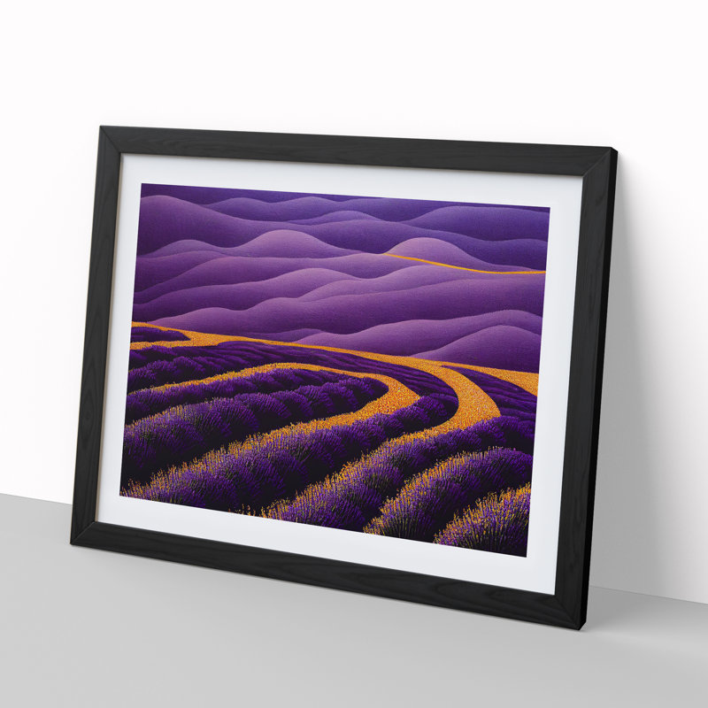 Lovable Lavender Flower Field - Single Picture Frame Print, Black, 46cm H x 64cm W x 2cm D