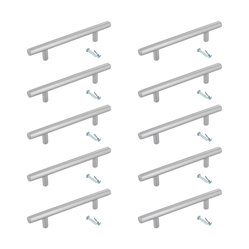 Ensemble de 10 poignées de tiroir et d'armoire en plastique chromé satiné Outwater - 96 mm (3,78 po) d'un centre à l'autre, longueur totale de 6 po