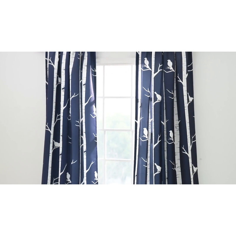 Navy Polyester Room Darkening Bird Print Window Panels