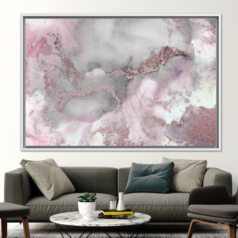 Abstract Marble Artwork - Luxury Canvas Print for Modern Wall Decor, 60 cm H x 90 cm W, White, Framed Print without Mat