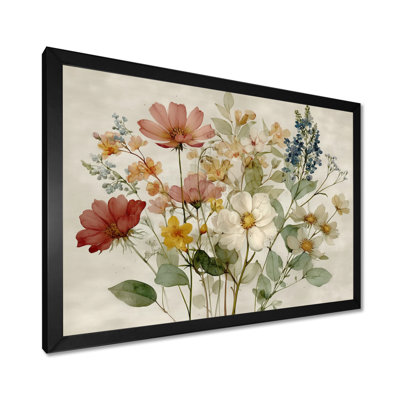 Vintage Farmhouse Bouquet Of Wildflowers - Wildflowers Wall Decor, Green Floral Framed Wall Art