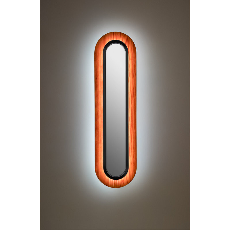 Lens 1 - Light LED Flush Mounted Sconce, Natural Cherry, Matte Black, 30.7" H x 8.7" W x 1.8" D