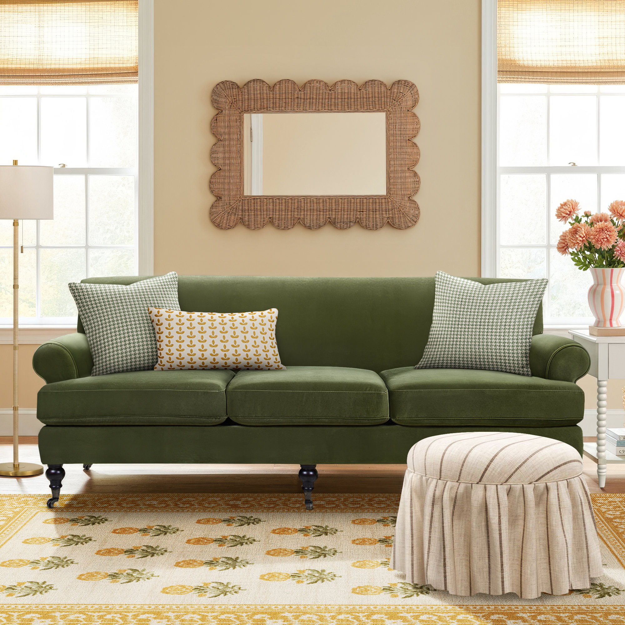 Harbor 88'' Upholstered Sofa, Olive Green Velvet