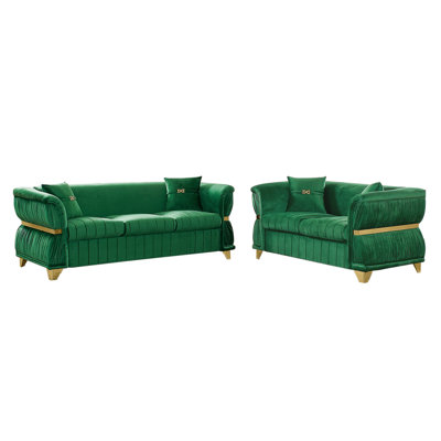 Modern Sofas Set, Velvet Steel Trim, Spacious Luxury For Home