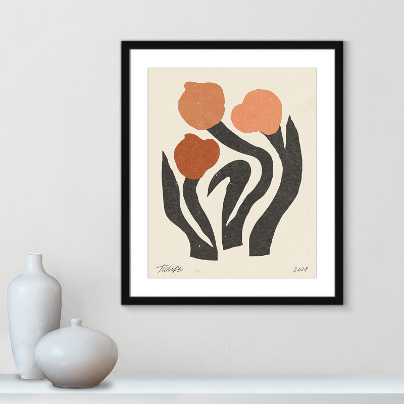 Imprimé de fleurs modernes par NKTN, 21.5'' W x 25.5'' H, Matted Print, Satin Black