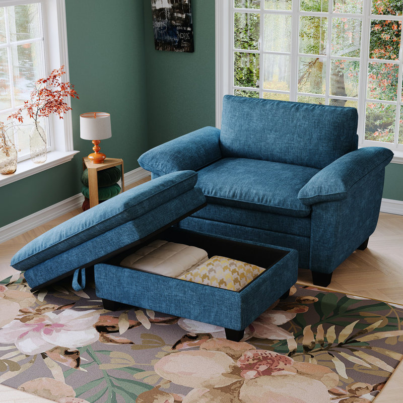 Chaise longue avec et rangement - Tête de lit en chenille bleue Soft &, Bleu
