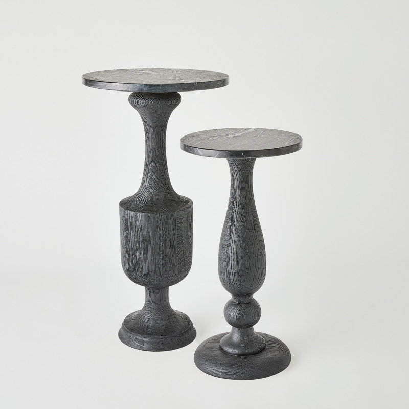 Marble End Table, Black Top/Black Base