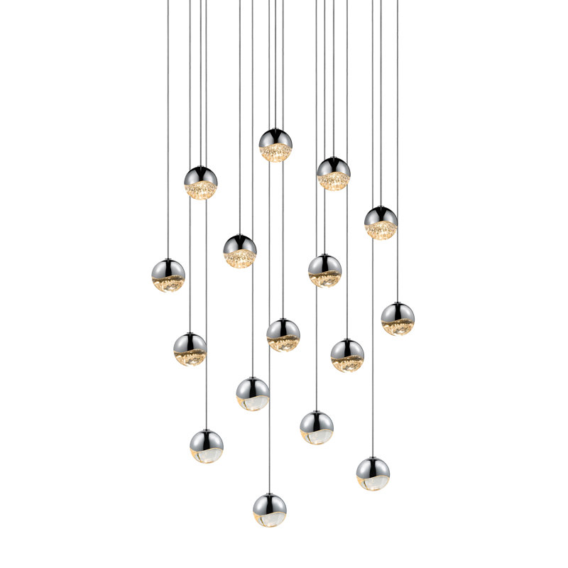 Grapes 16 - Light LED Cluster Pendant, Polished Chrome, 2.5" H x 36.25" W x 8.5" D