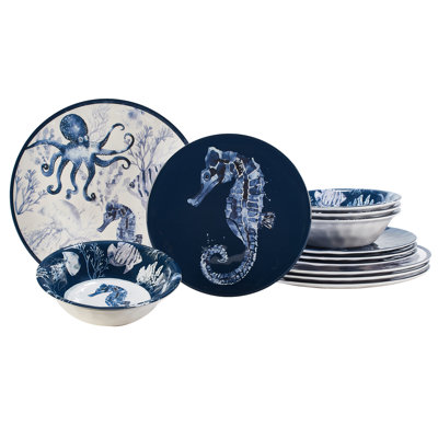 Sea Life Melamine 12 pc Dinnerware Set