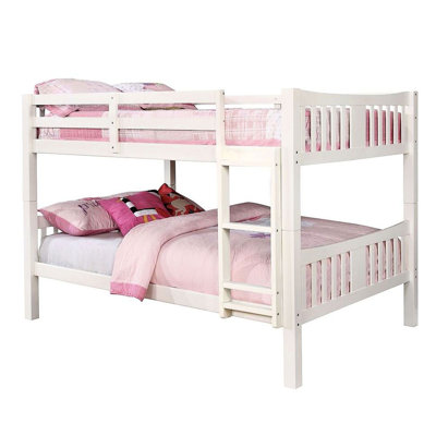 White Full Over Bunk Bed Of Transitional Style, Featuring Attached , 13 Pc. Slats, Rails With Secure Joint, No Trundle Or Mattress In Package Color, Solid Wood Frame, Slats For Top And Bottom Beds,