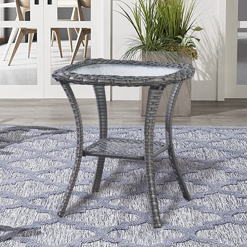 Table d'appoint en osier et verre Bonia, Gris