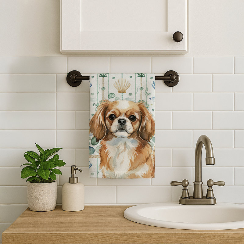 Tibetan Spaniel Coastal Sea Glass Kitchen Towel, Tibetan Spaniel