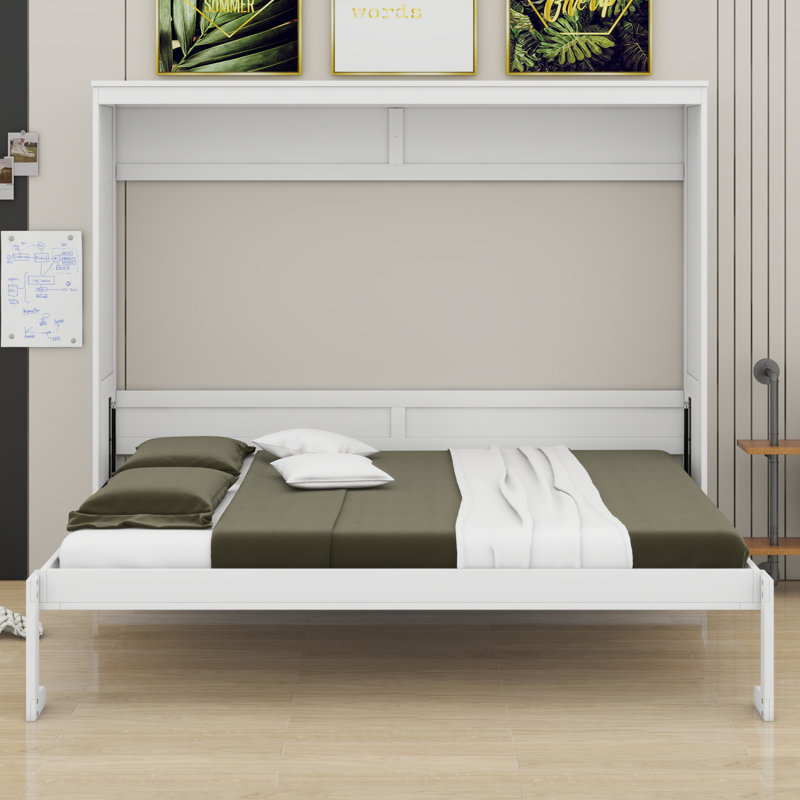 Lit escamotable avec rangement, Grand, Blanc