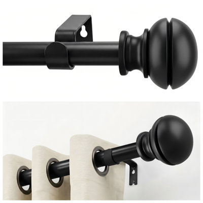 Curtain Rods 32-48 Inch, Heavy Duty 1 Inch Adjustable Curtain Rod for Windows, Black Window Treatment Rods, Modern Design, Easy Installation