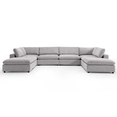 Nuccio 8-Piece Minimalist Modern Soft-Upholstered Sectional With Ottoman