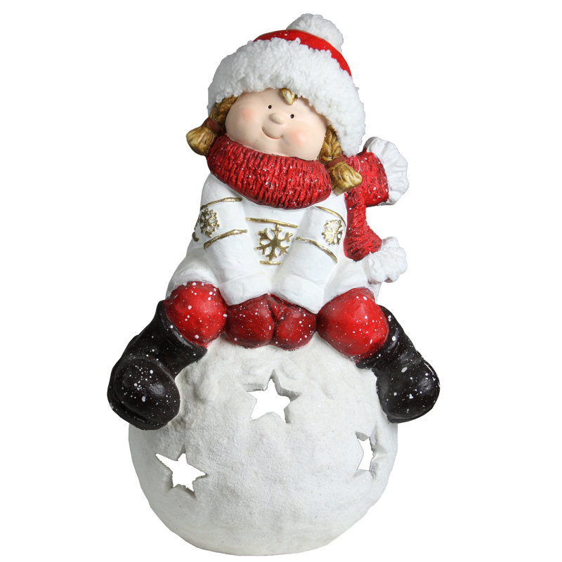 Porte-bougie 19,25 "rouge et blanc sur une boule de neige