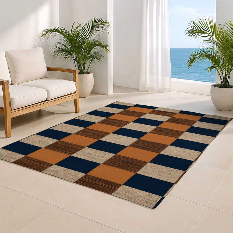 Tapis d'intérieur et d'extérieur à carreaux brun, Rectangulaire 2 pi x 3 pi