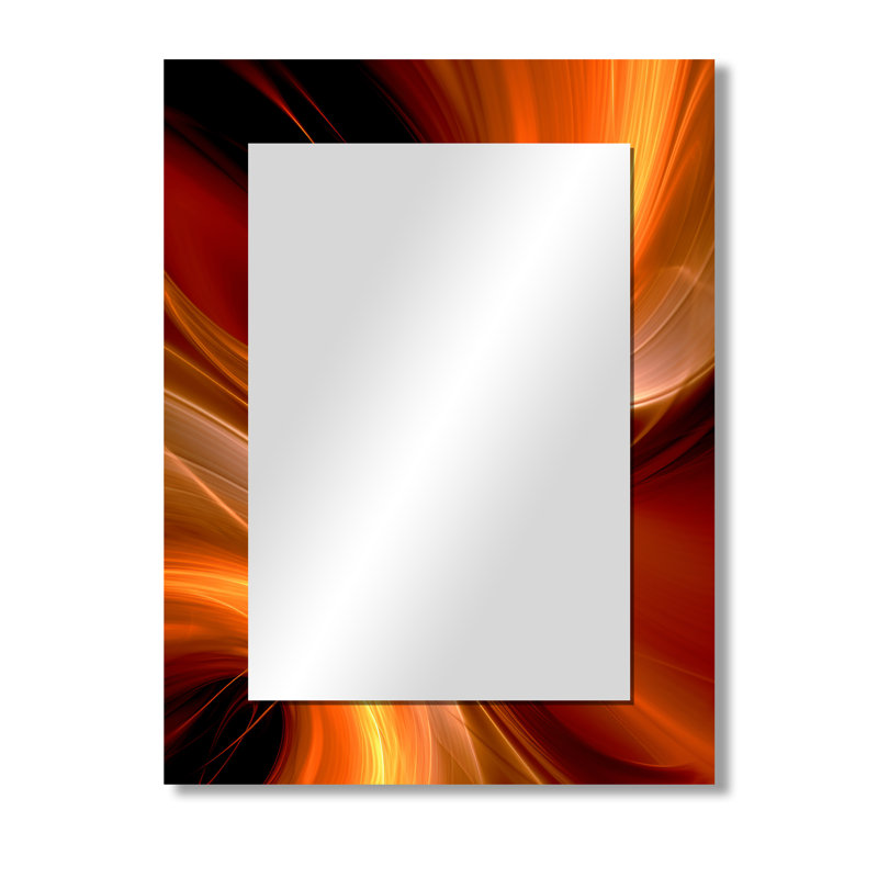 Knizair Orange Abstract Warm Fractal Design II - Fractals Wall Mirror, Modern Decorative Mirror, Printed Metal Art, 40" x 30"