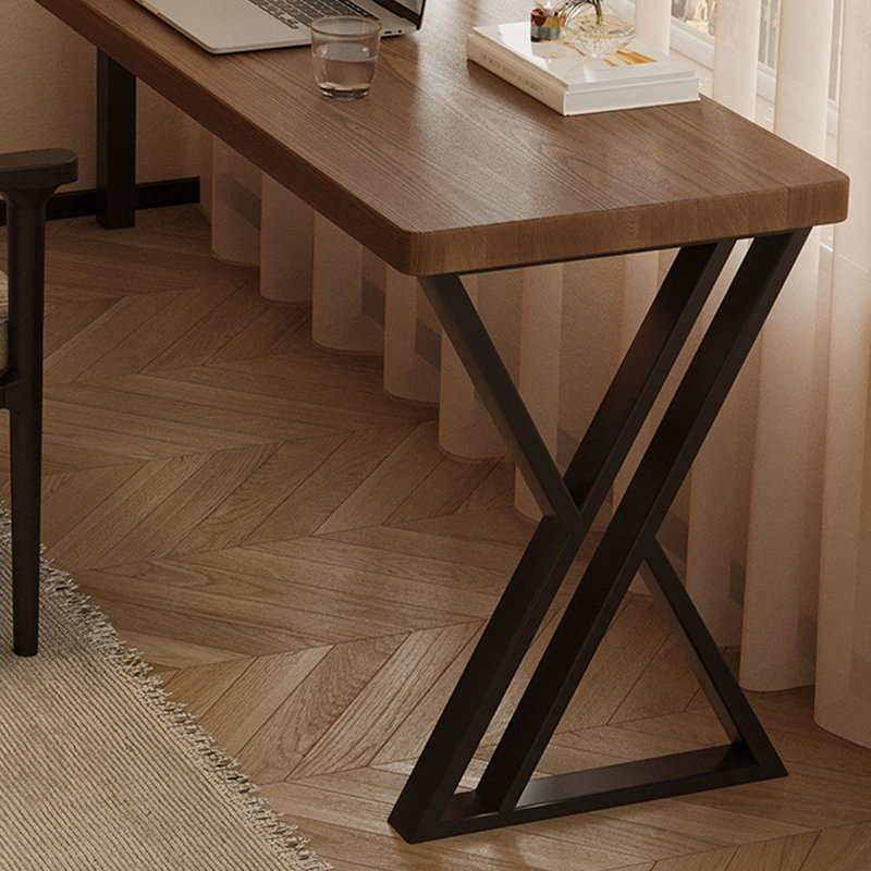 Noyer clair + bureau en bois massif en forme de L noir + fer, H 29,53 po x l 86,61 po x P 55,12 po