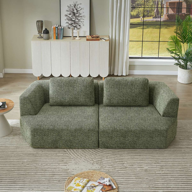 Oversized 3 Seater Compressed Sofa With Chenille Fabric, No Assembly, Space-Saving For Living Room, Apartment, Green