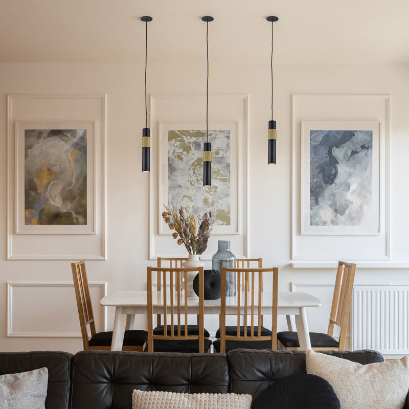 Luminaire suspendu à 1 lumière Fawziya, Noir mat / laiton vieilli