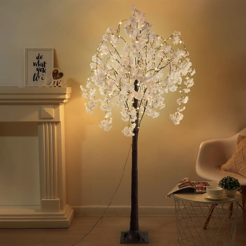 Lampe sur pied à fleur de cerisier artificielle à DEL 6 pi, cerisier lumineux 71 po