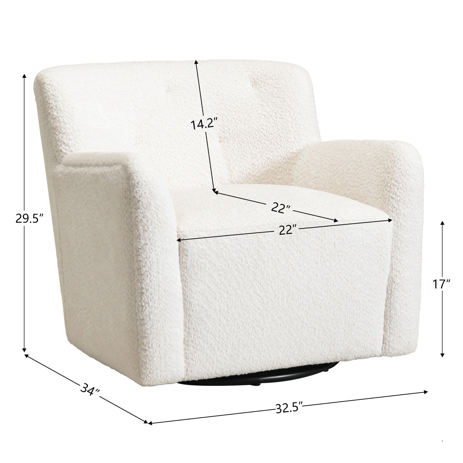 Fae Pine Swivel Accent Chair, White Chenille