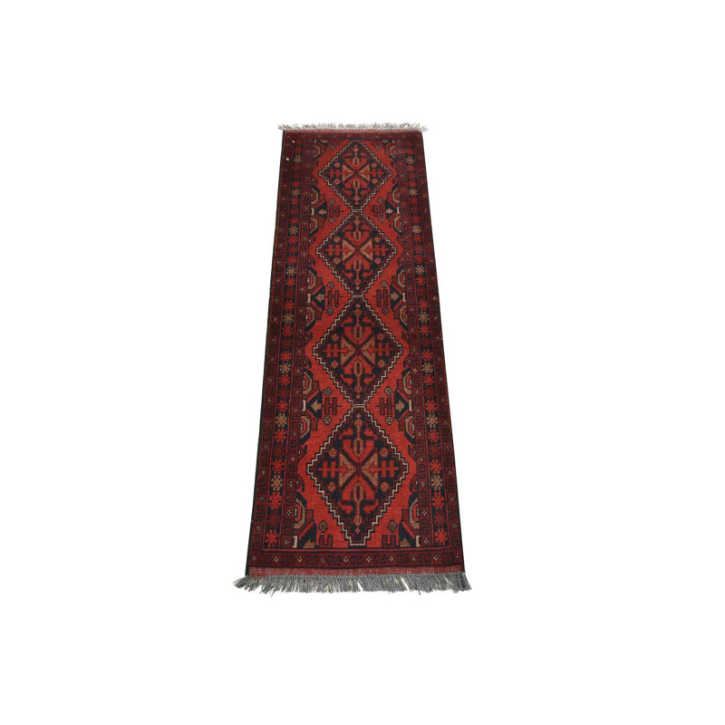 Tapis de couloir rouge nouvel âge en laine 1 pi 8 po x 4 pi Mortie Mortie