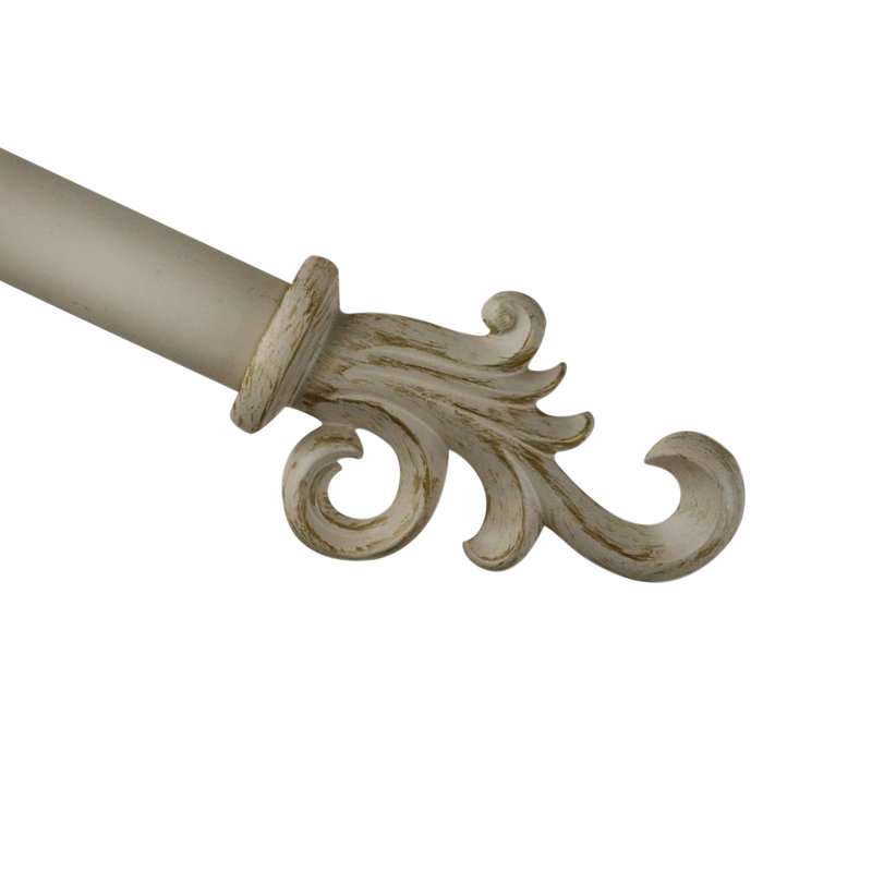 Tringle à rideaux simple Schkyra, De 28 po à 48 po de largeur, Blanc doré de France / décoration doré
