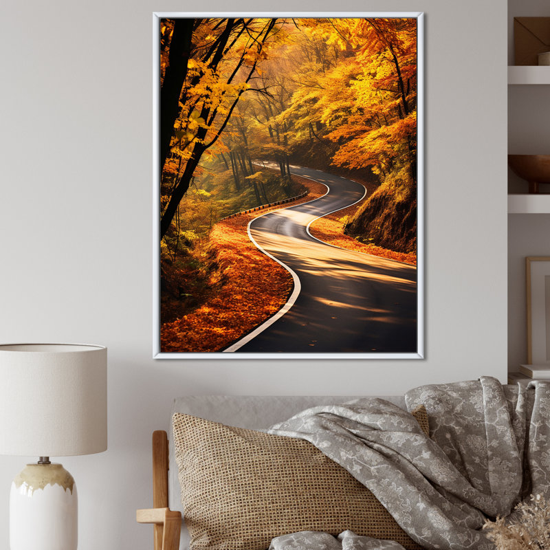 Chemin doré de l'automne, H 40 po x l 30 po x P 1,5 po, Cadre flottant blanc