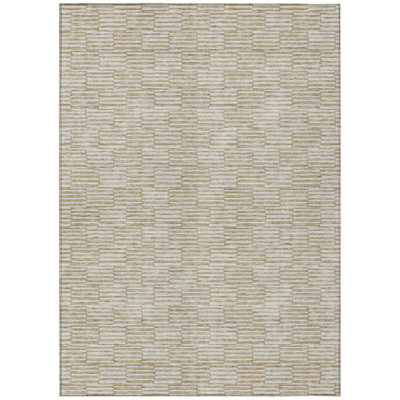 HomeRoots 5' X 8' Beige And Ivory Geometric Washable Indoor Outdoor Area Rug