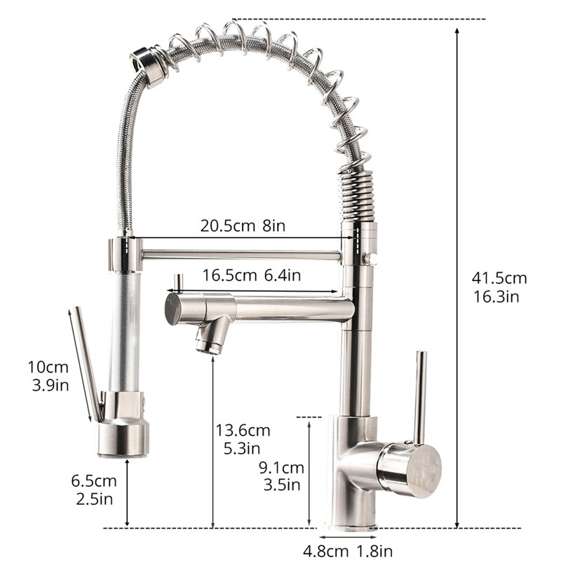 Pull Down Kitchen Faucet, Brushed Nickel, 360-Degree Swivel, Functional Nickel Single Handle Faucet With Down, Rotation, Decorative