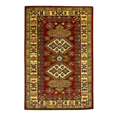 Tapis doré et rouge noué à la main de haute qualité