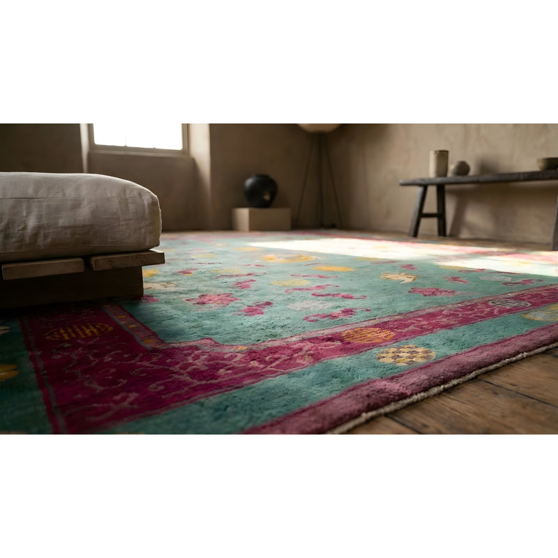Antique Art Deco Chinese Geometric Knotted Rug