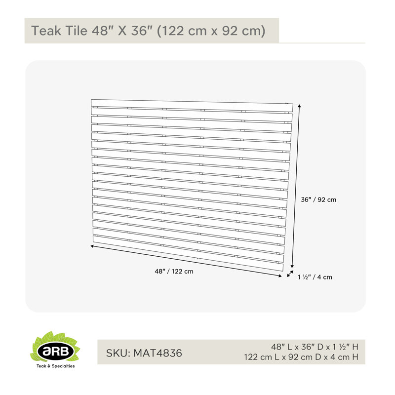 Solid Wood Shower Mat, 1.5" H x 36" W x 48" L