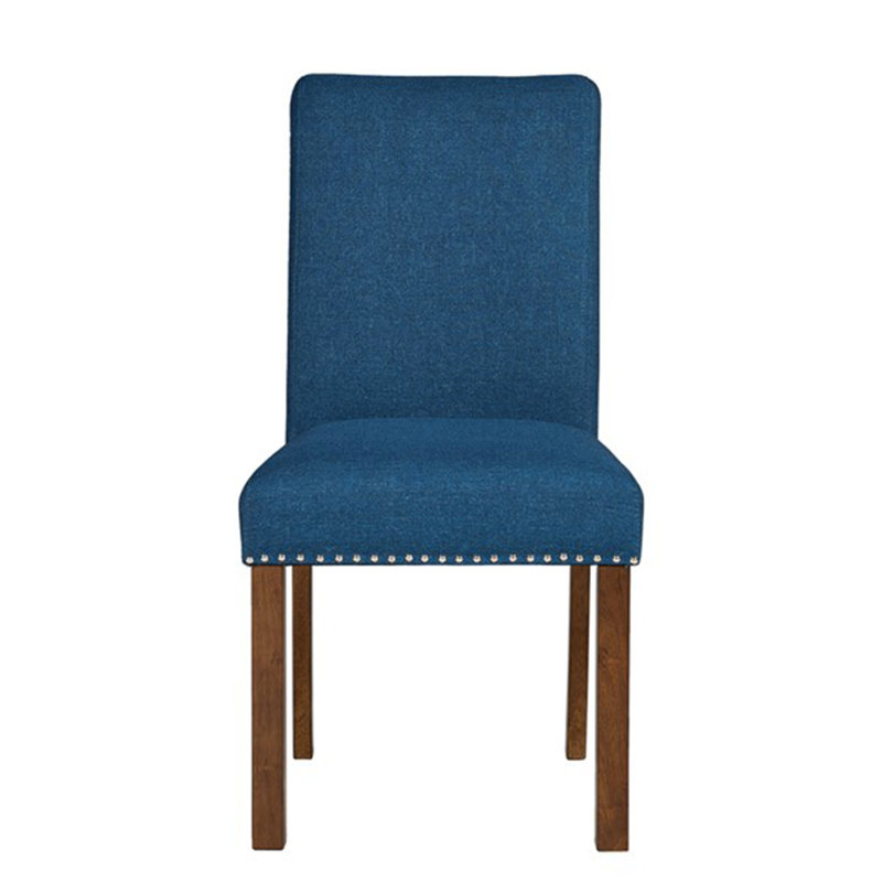 Blue Upholstered Parsons Side Chair with Wood Legs