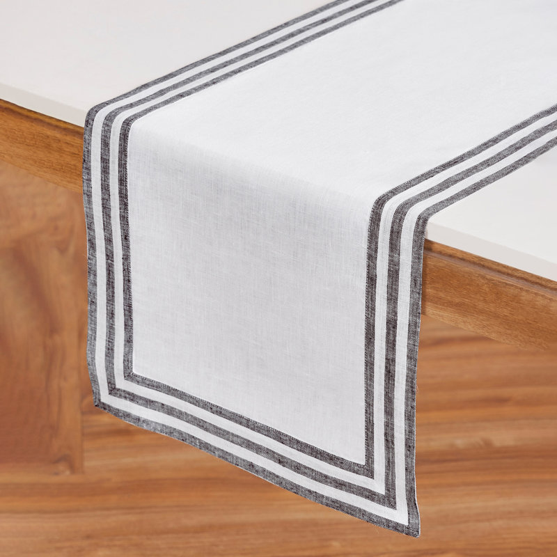 Mila - 100% Pure Linen Table Runner, Black, 90" x 14"