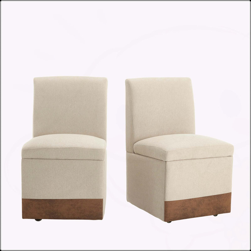 Versatile Upholstered Dining Chairs With Hidden Storage And Smooth Casters, Beige
