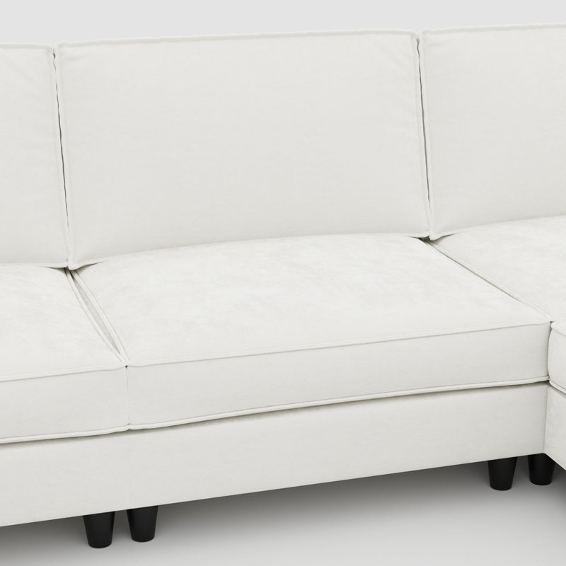 6 Seater U-Shaped Sofas with Movable Ottoman, Beige