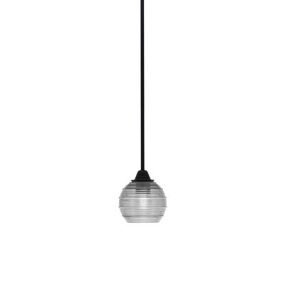 Luminaire suspendu Paramount avec fini noir mat et verre côtelé transparent de 6 po