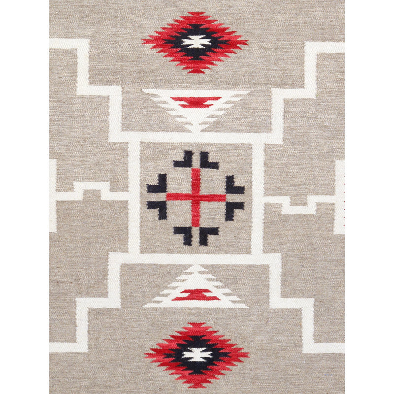 Tapis géométrique en laine brun clair / noir / rouge 5 pi 2 po x 6 pi 11 po Tuscany